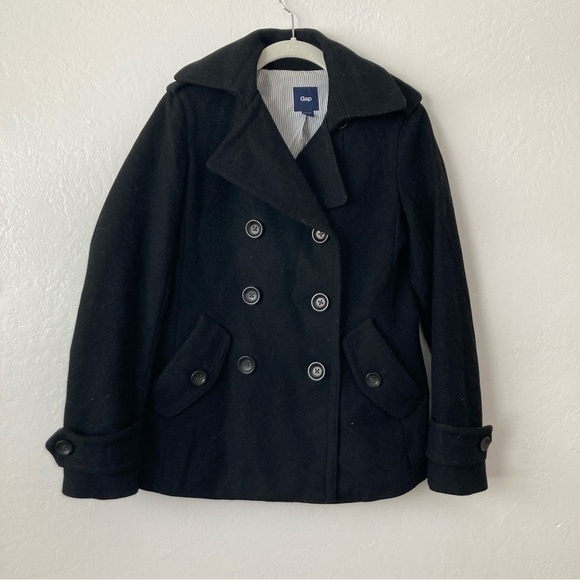 GAP Jackets & Blazers - GAP Wool Blend Black Peacoat Double Breasted 3 Button Preppy Classic Old Money